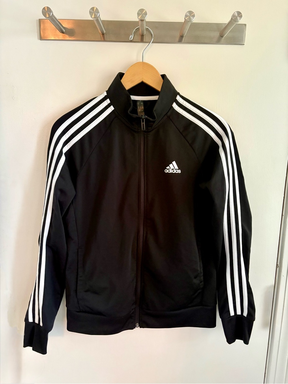 Adidas Women’s Black Track Jacket with White Triple Stripes